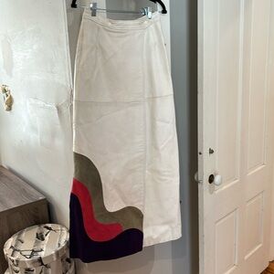 Vintage Sant Angelo white leather and suede skirt. Size 6